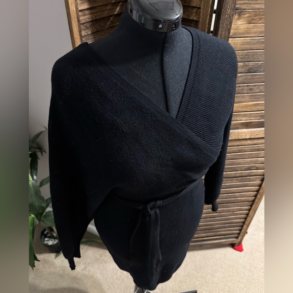 Elegant Black V-Neck Wrap Sweater